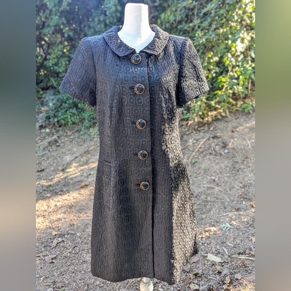 Milly Of New York Black Tapestry 60s Inspired Dress With Peter Pan Collar